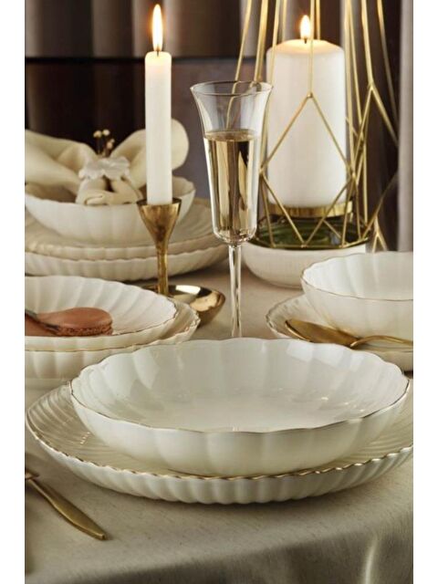 Kütahya Porselen Bone Luz Form Yemek Takımı Altın 48 Parça 12 Kişilik - S000355130-37243
