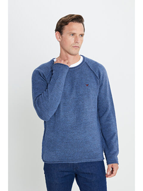 AC&Co / Altınyıldız Classics Erkek İndigo Standart Fit Normal Kesim Bisiklet Yaka Triko Kazak - S000394586-23093