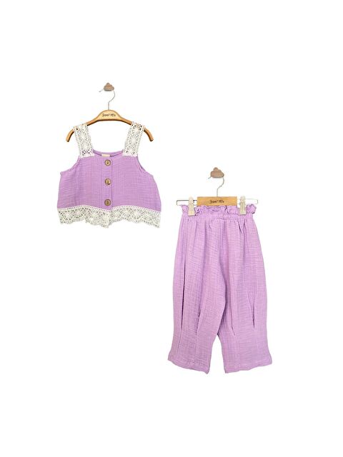 Yami Mia Dantelli Müslin Kız Çocuk Şalvarlı Takım - S000144977-17878