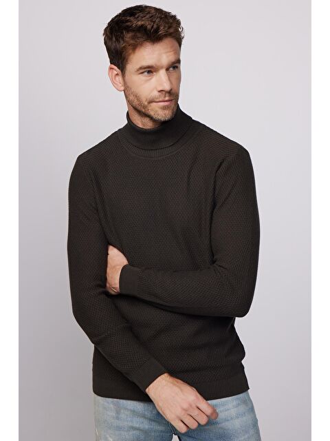 TUDORS Erkek Slim Fit Balıkçı Yaka Desenli Gri Triko Kazak