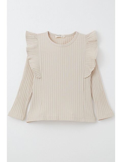 Breeze Kız Çocuk Uzun Kollu Tişört Fırfırlı Bej (2-6 Yaş) - S000377907-19928