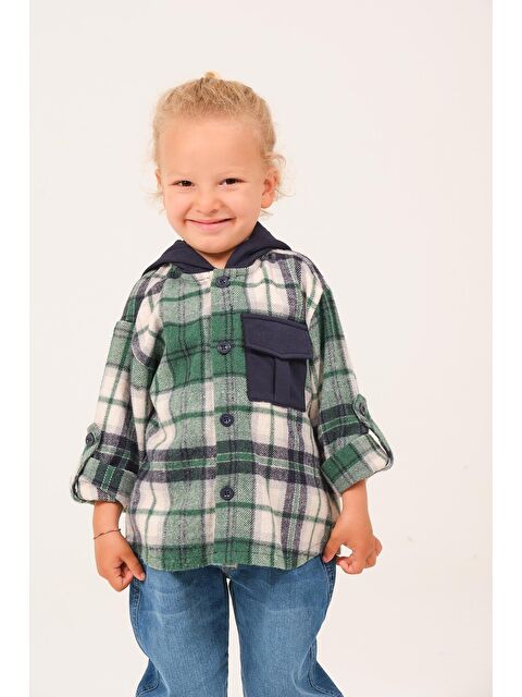 ZEYLAND Erkek Çocuk Kapüşonlu Oduncu Gömlek - Yeşil Ekose - S000316378-18194