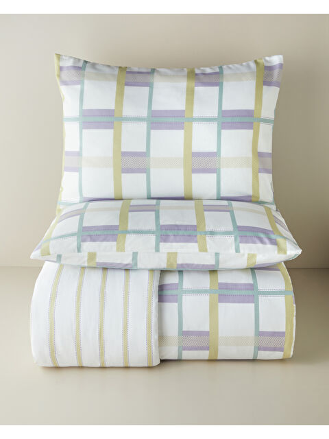 English Home Pop Grid Kolay Ütülenir Çift Kişilik Nevresim Seti 200x220 cm Lila-Yeşil