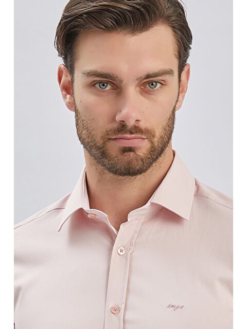 İMZA Somon Uzun Kollu Sert Yaka Cepsiz Pamuklu Elastanlı Klasik Slim Fit Dar Kesim Gömlek 1004240234 - S000356845-24085