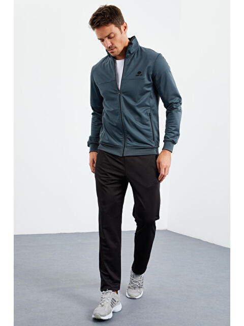 Tommylife Orman Yeşil - Siyah Dik Yaka Fermuarlı Standart Kalıp Klasik Paça Erkek Eşofman Takımı  - 85162