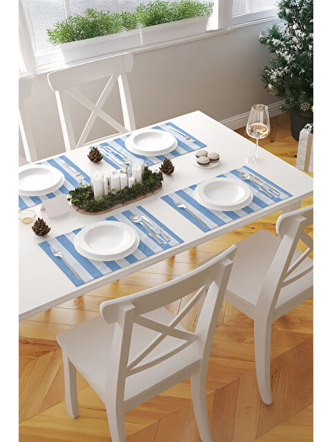 Asdiva Bluecove Deniz Kabuğu ve Lobster Desenli Deniz Temalı 2’li Amerikan Servis Seti Mavİ-Beyaz - S000502881-37234