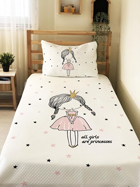 Evmila Prenses Kız Desen Tek Kişilik Çocuk Pike Takımı - S000014588-23173