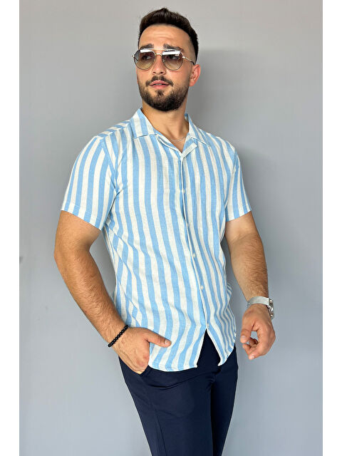 Mishar İtalia Slim Fit Çizgili Keten Erkek Gömlek - S000300526-17234