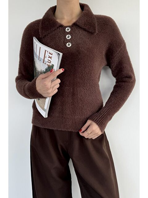 Gülseli Gömlek Yaka Düğmeli Şardonlu Triko Kazak (s,m,l,xl Uyumludur) - S000445249-19413