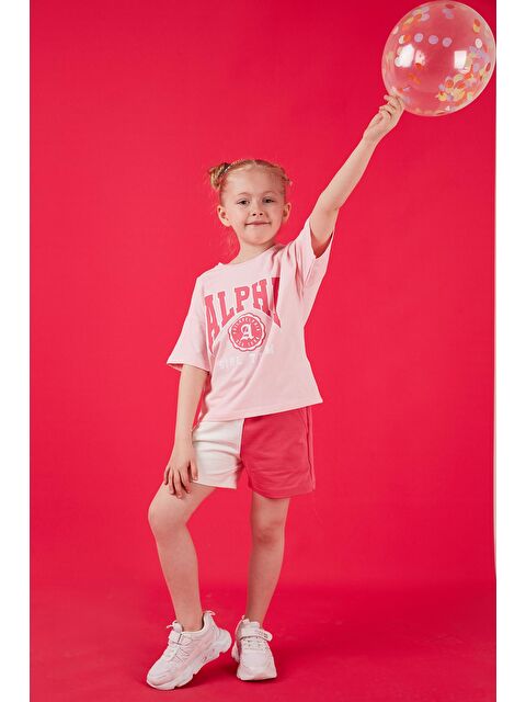 Lela Pamuklu Baskılı Bisiklet Yaka Şortlu Alt-Üst Kız Çocuk Takım 6212006 - S000176289-20024