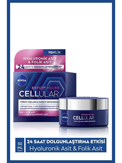 NIVEA Cellular Expert Filler Sıkılaştırıcı Yaşlanma Karşıtı Gece Yüz Bakım Kremi 50 ml, Hyaluronik Asit - S000112857-26865