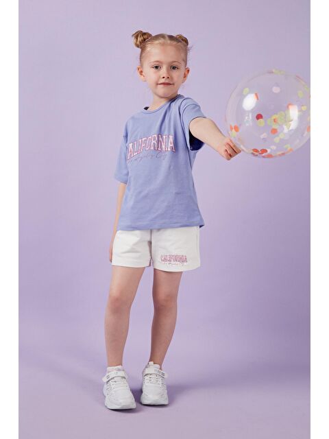 Lela Pamuklu Baskılı Bisiklet Yaka Şortlu Alt-Üst Kız Çocuk Takım 6212004 - S000176291-17241