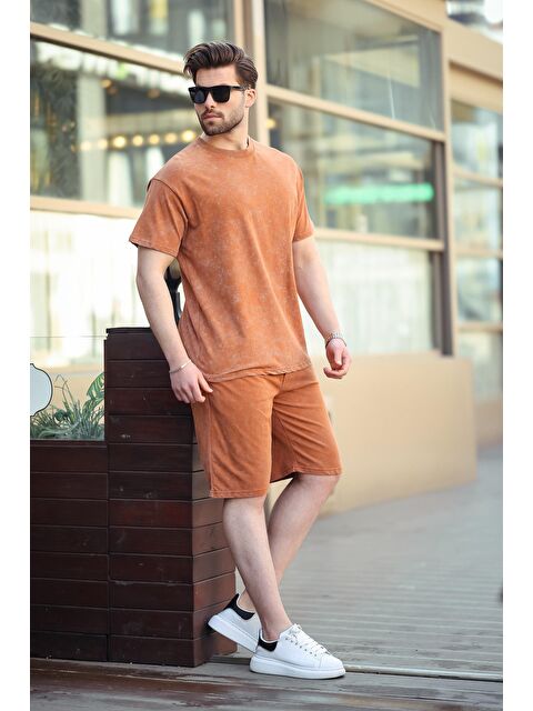 Madmext Kahverengi Basic Erkek Şort T-Shirt Takımı E7309 - S000361446-19413