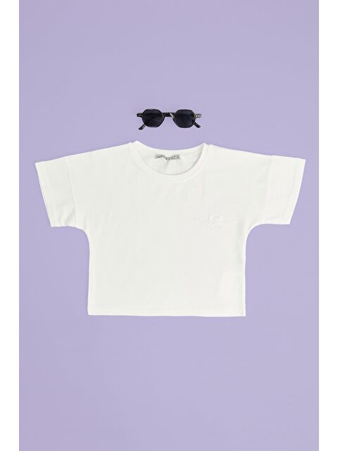 Fullamoda Kurdele Kabartma Baskılı Kız Çocuk Crop Tişört