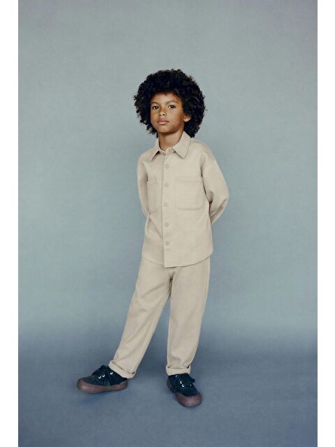 Magu Erkek Çocuk Pamuklu Bej Minimal Takım - Düğmeli Cepli Gömlek & Rahat Pantolon - S000514291-19928