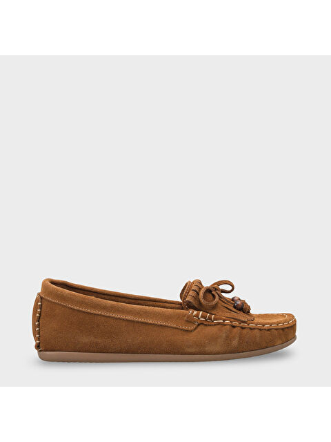Capone Outfitters Almire Hakiki Deri Süet Boncuklu Püsküllü Konfor Kadın Loafer Ayakkabı - S000530329-17365