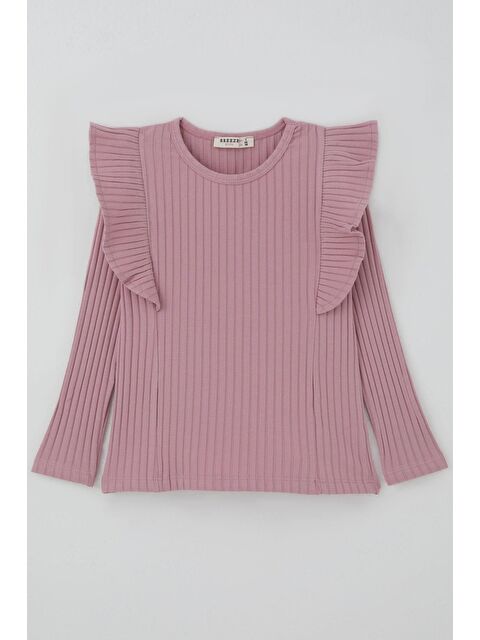 Breeze Kız Çocuk Uzun Kollu Tişört Fırfırlı Gülkurusu (2-6 Yaş) - S000377907-20028