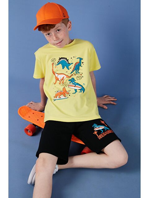 Lela Pamuklu Baskılı Bisiklet Yaka Kısa Kollu Şortlu Takım 6212021 - S000165279-20072