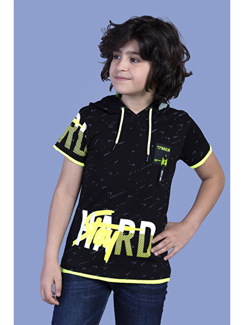 Toontoykids Erkek Çocuk Kapüşonu File Detaylı Armalı Tişört - S000359717-19351