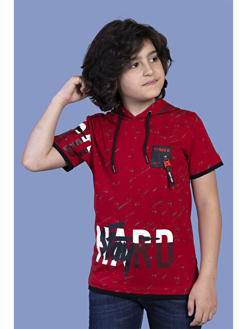 Toontoykids Erkek Çocuk Kapüşonu File Detaylı Armalı Tişört - S000359717-20045