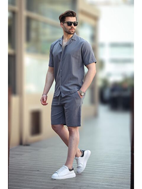 Madmext Füme Erkek Gömlek Şort Takımı 5956
