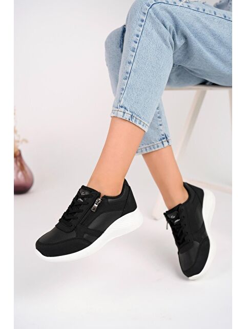Muggo Asel Kadın Ortopedik Günlük Bağcıklı Yandan Fermuarlı Rahat Sneaker Spor Ayakkabı - S000048810-37424