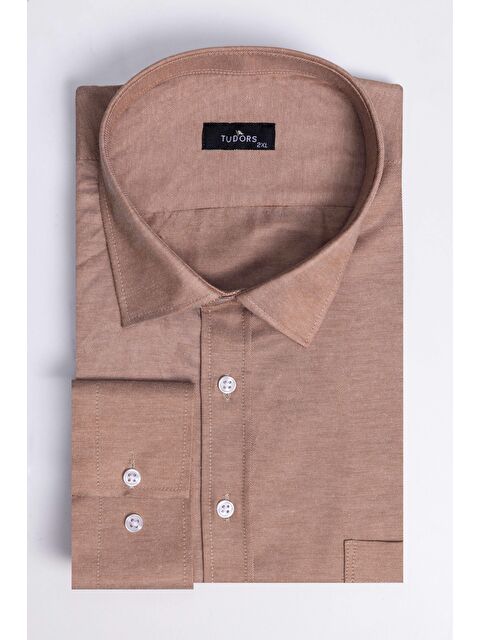 TUDORS Büyük Beden Uzun Kollu Düğmeli Yaka Pamuklu Kolay Ütü Düz Erkek Gömlek - S000243807-29738