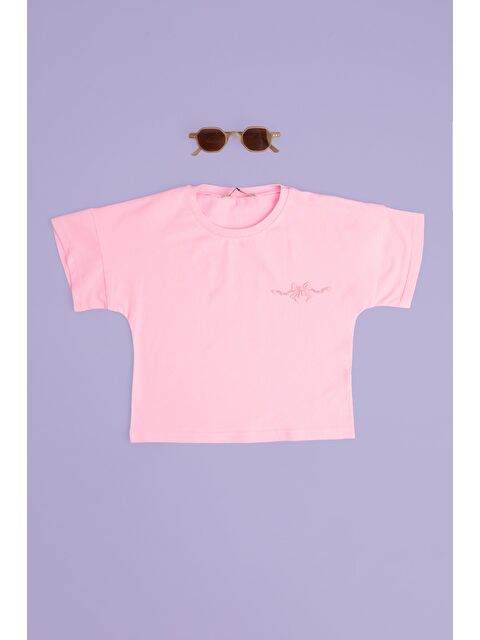 Fullamoda Kurdele Kabartma Baskılı Kız Çocuk Crop Tişört