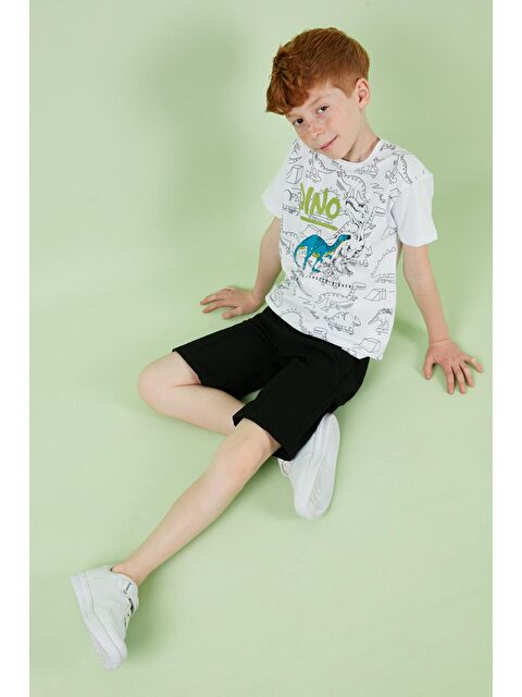 Lela Pamuklu Baskılı Bisiklet Yaka Kısa Kollu Şortlu Takım 6212020 - S000165280-20063