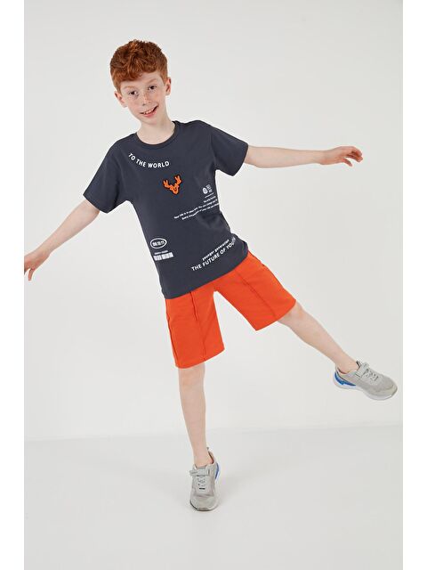 Lela Pamuklu Baskılı Bisiklet Yaka Kısa Kollu Şortlu Takım 6212010 - S000165281-33408