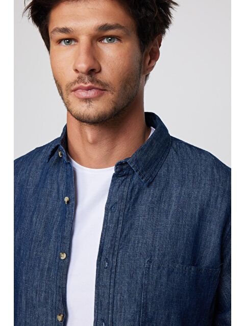 TUDORS Slim Fit Uzun Kol Tek Cep Denim Lacivert Erkek Gömlek - S000113939-21164