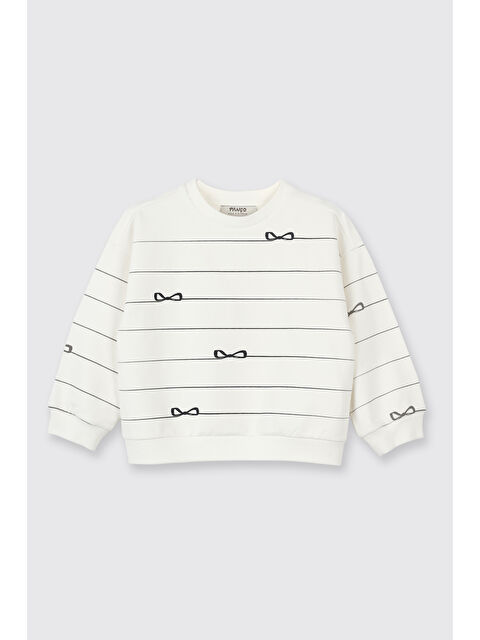 Panço Kız Bebek Fiyonk Desenli Ekru Sweatshirt - S000514295-19965
