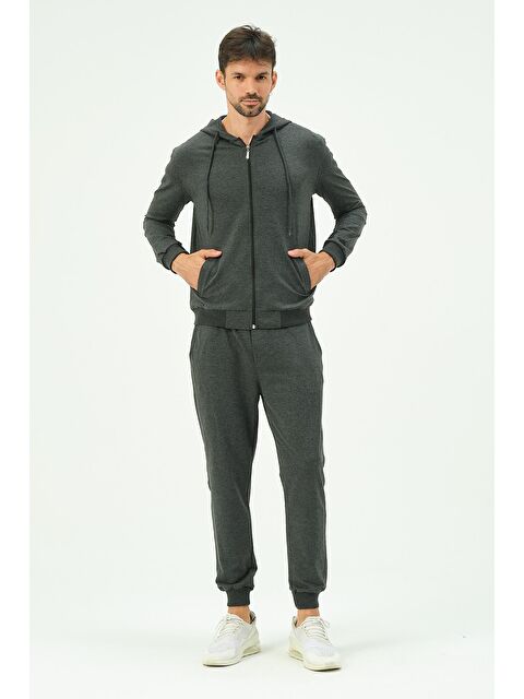C&City Erkek Kapüşonlu Önü Fermuarlı Manşetli Paça Eşofman Takım 8702 Antrasit - S000220985-29666