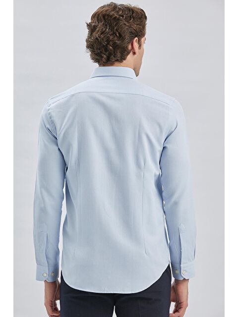 İMZA Mavi Uzun Kol Kendinden Desenli Armürlü Yarım İtalyan Yaka Classic Slim Fit Gömlek 1004240250 - S000356802-17234