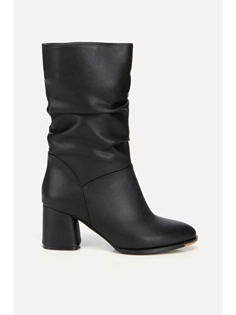 Yaya By Hotiç Kadın Siyah Kırışık Görünümlü Diz Altı Topuklu Bot - S000491773-19351