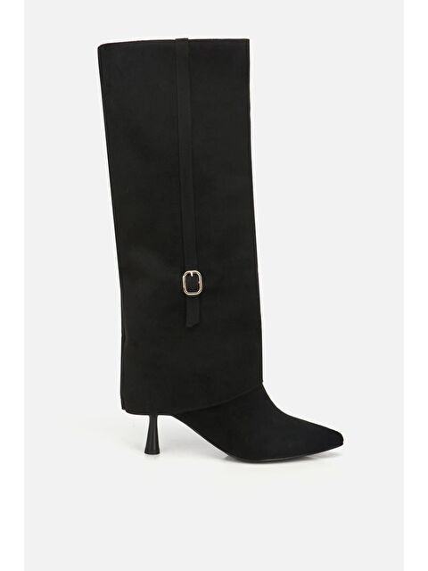 Yaya By Hotiç Kadın Süet Siyah Pantolon Görünümlü İnce Kemerli Topuklu Çizme - S000491776-19351