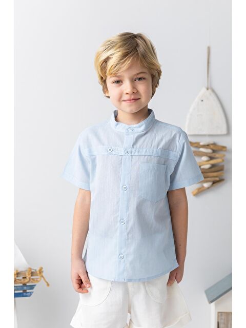 MİNİNİO Erkek Bebek Hakim Yaka Kısa Kollu Gömlek - Açık Mavi - S000363547-17437