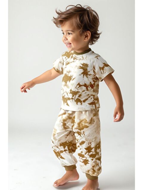 ZEYLAND Unisex Çocuk Batik Desenli Pijama Takımı - Camel - S000397435-4557
