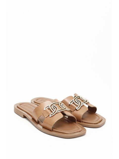 GÖNDERİ(R) Kadın HAKİ-TABA Tokalı Hakiki Deri Terlik