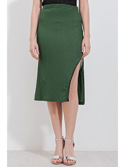 Bigdart 1890 Zincir Detaylı Etek - Zümrüt Yeşili - S000090109-18709