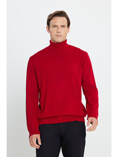 AC&Co / Altınyıldız Classics Erkek Kırmızı Standart Fit Tüylenme Yapmayan Tam Balıkçı Yaka Triko Kazak - S000394413-20045