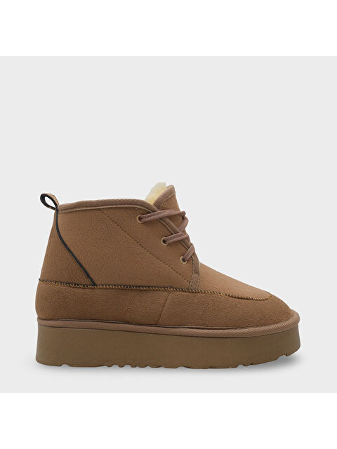 Capone Outfitters Madeline Kalın Tabanlı Yuvarlak Burunlu Bağcıklı Kürklü Kadın Bot - S000473637-26429