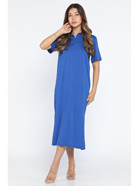 Gülseli Kadın Polo Yaka Yanlar Yırtmaçlı Basic Elbise - S000299418-23710