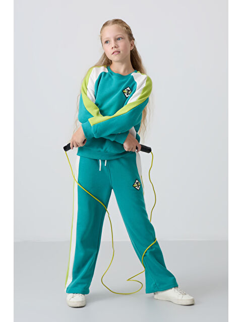 Tommylife Deniz Yeşil Pamuklu İçi Tüylü Yumuşak Dokulu Standart Fit Baskılı Kız Çocuk Eşofman Takım - 75165 - S000330223-18194