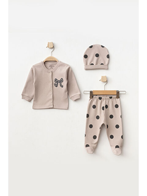 AZİZ BEBE Kız Bebek % 100 Pamuk Zıbın Pantolon Bere 3'lü Alt Üst Bebek Takımı 0 Ay-6 Ay - S000397471-19928