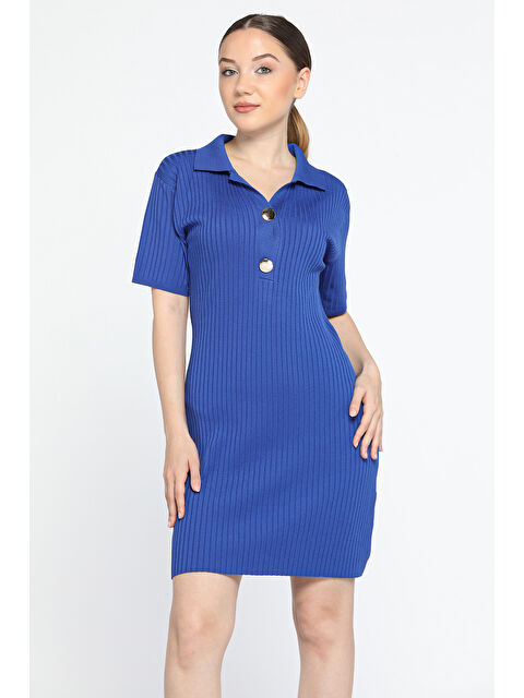 Gülseli Polo Yaka Ön Düğme Detaylı Elastanlı Kadın Mevsimlik Triko Elbise - S000308434-23710