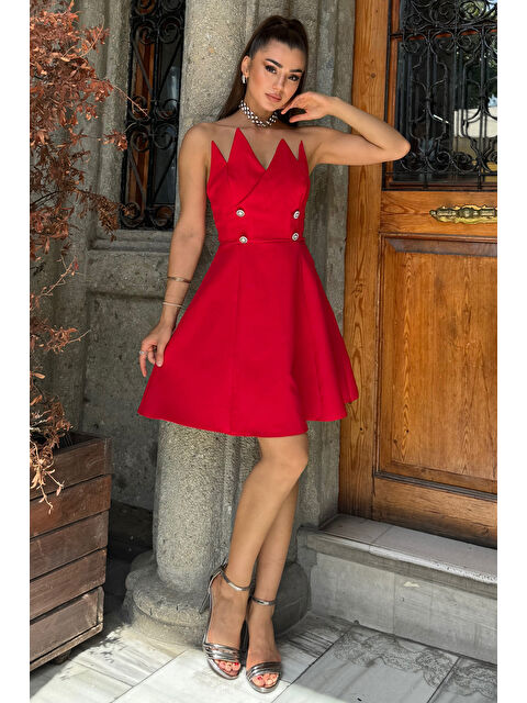 Gülseli Taş Detaylı Straplez Mini Abiye Elbise - S000299547-20045