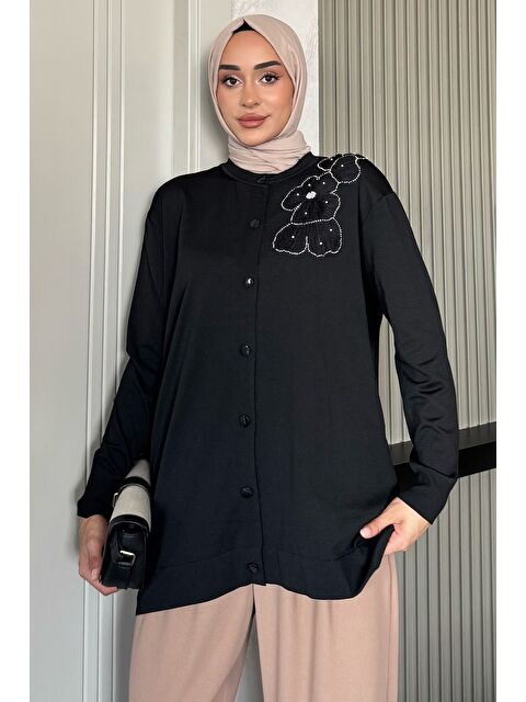 Julude Çiçek Figürlü Ön Düğmeli Tesettür Triko Hırka (s-m-l-xl Beden Uyumludur.) - S000470400-19351
