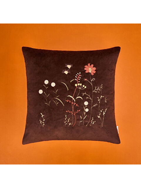 Evidea Soft Flora Kadife Kırlent - Kahverengi - 43x43 cm - S000366429-19413