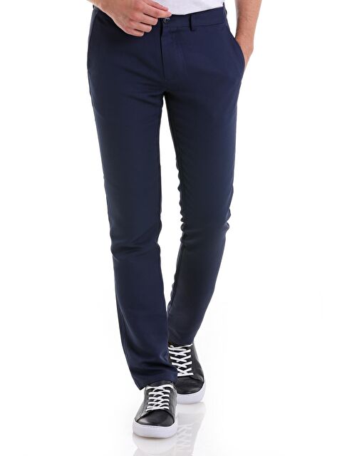 Hatemoğlu Lacivert Slim Fit Desenli Yandan Cep Kanvas Erkek Pantolon - S000231550-21164